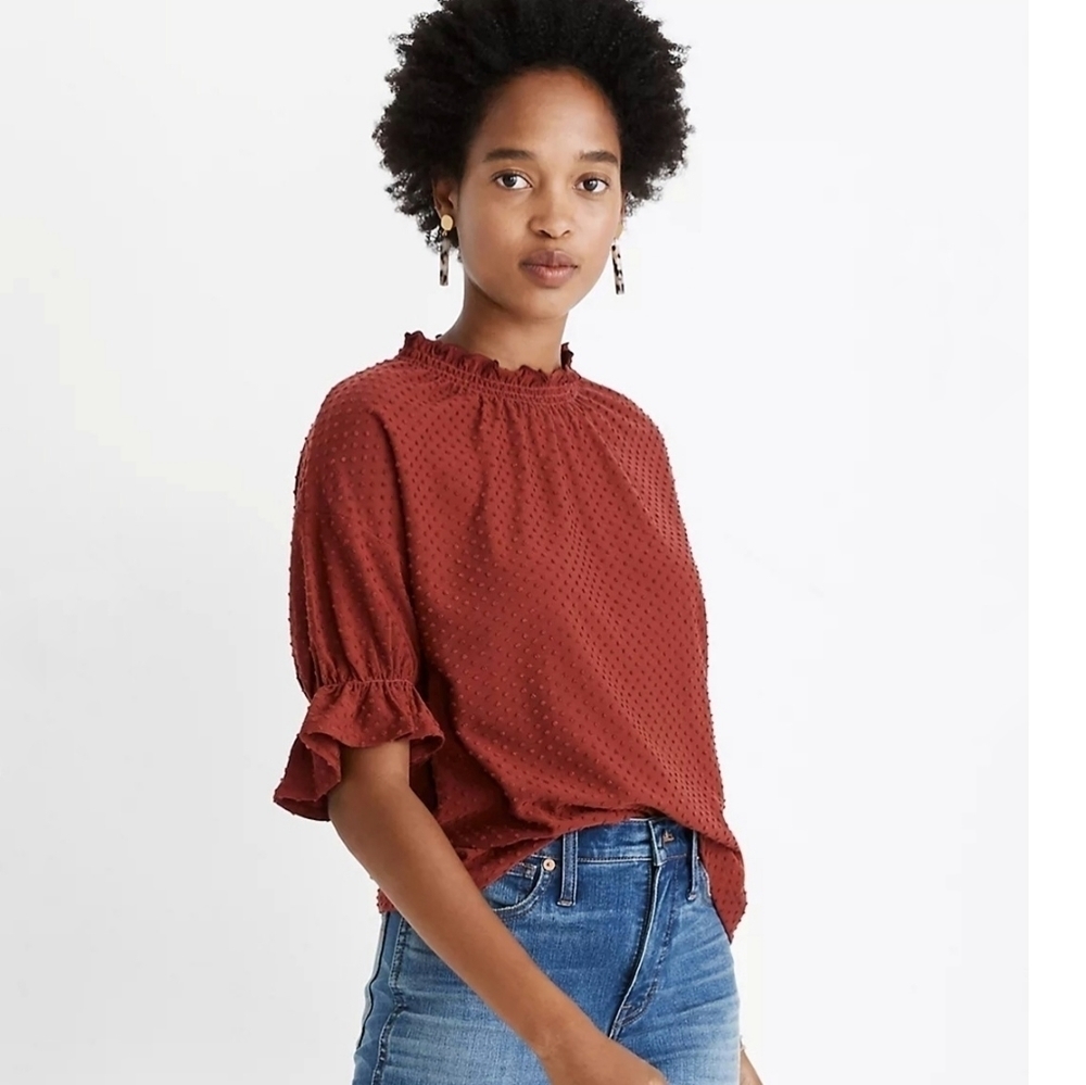 Madewell | Clipdot Ruffle Chiffon Poplin top, size Medium.